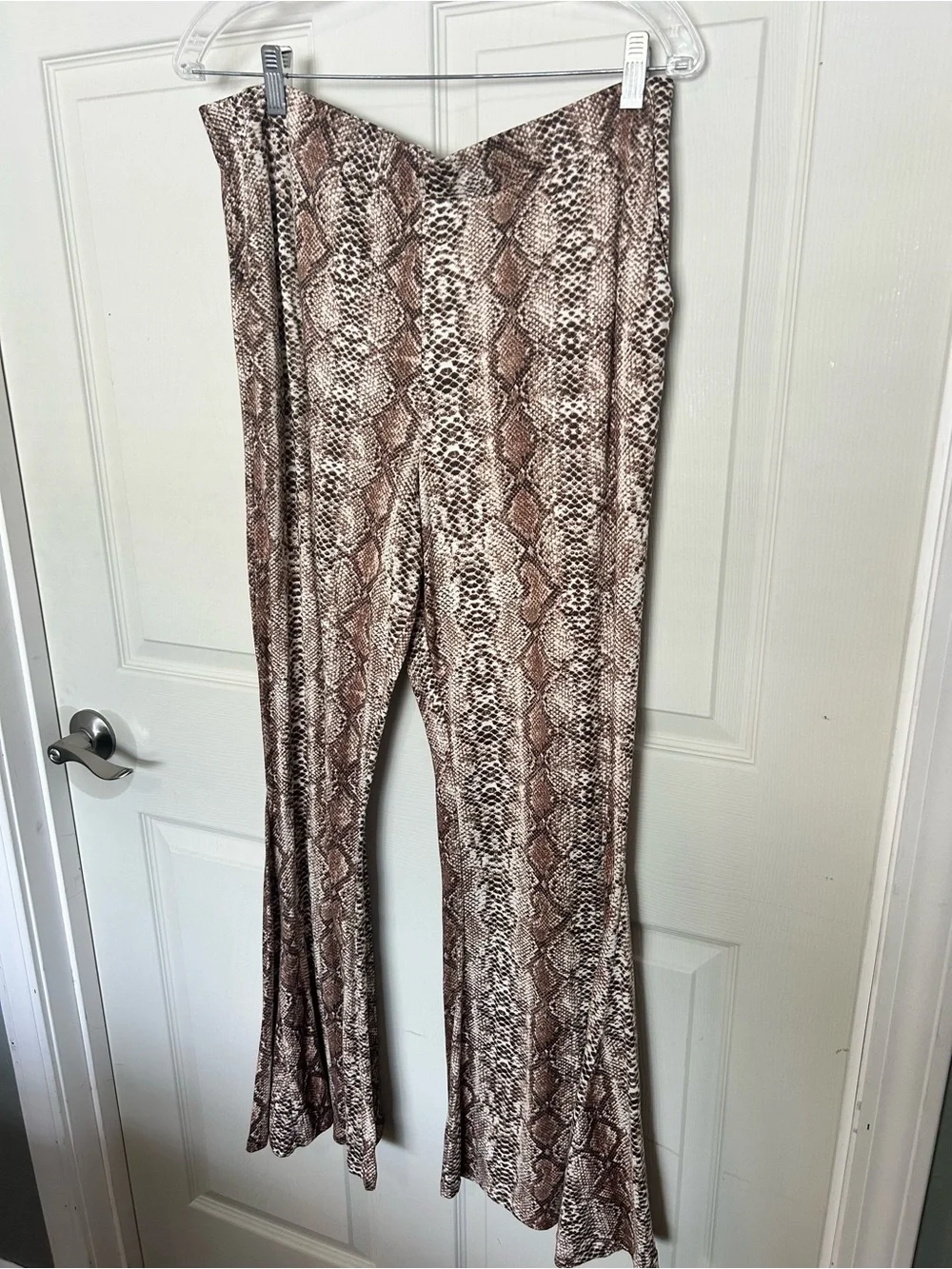 Buttery Soft, Snake-Print Flared Women’s Pants - Brown - Picture 1 of 6